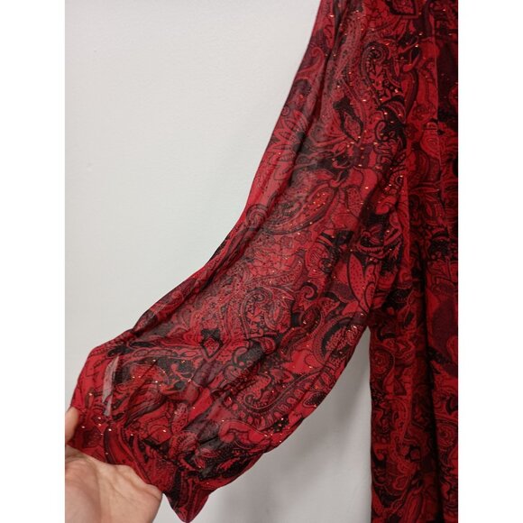 Roz & Ali Womens BOHO Whimsygoth Holiday Top Size 2X Red Floral Sparkly - Picture 4 of 10